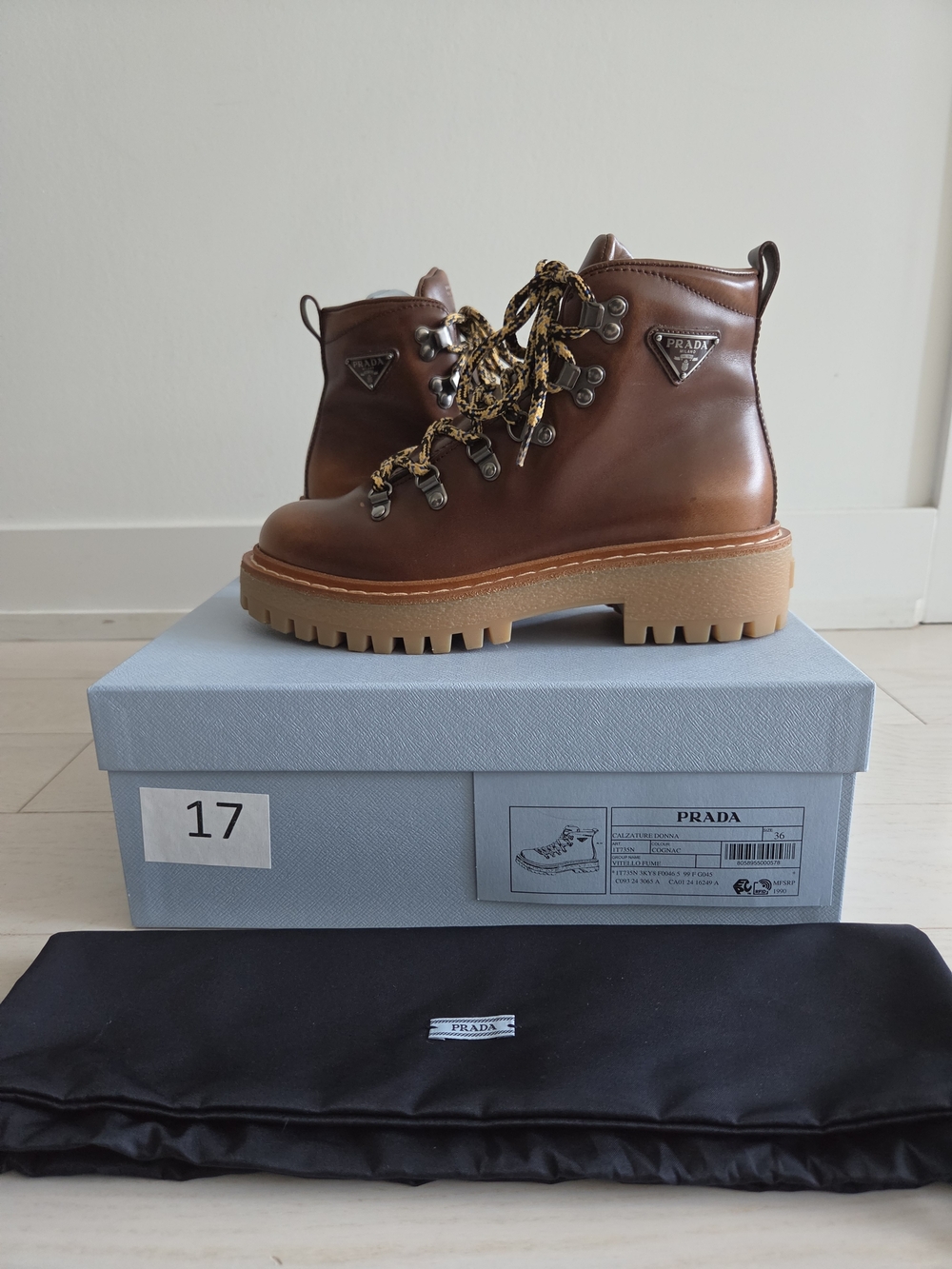 Prada Cognac Leather Hiking Boots | Size 36